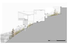 an architectural drawing of a house on the top of a hill with trees growing out of it