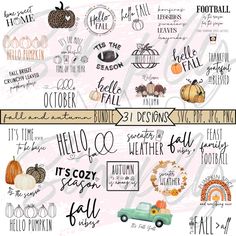 the fall and autumn lettering styles are available for use in this postcard design project