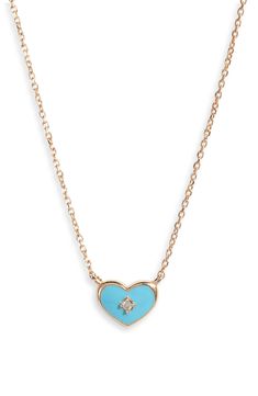 A twinkling diamond sparkles at the center of an enamel heart pendant set on a delicate 14-karat-gold chain. Total diamond weight: 0.03ct. Color: G Clarity: SI2 14k gold/enamel/diamond Made in Canada >Diamond Guide Elegant Heart Pendant Enamel Necklace, Elegant Enamel Heart Pendant Necklace, Luxury Heart-shaped Enamel Jewelry, Yellow Gold Enamel Heart Charm Jewelry, Blue 14k Gold Heart Pendant Jewelry, Elegant Enamel Necklace With Heart Charm, Elegant Enamel Heart Pendant Jewelry, Heart Cut Enamel Jewelry For Gifts, Yellow Gold Enamel Heart Pendant Necklace