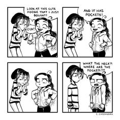 the comic strip shows two people talking to each other and one is holding his head