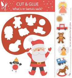 a cut and glue christmas scene with santa