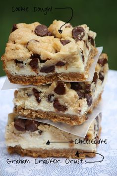 four cookies and cream bars stacked on top of each other, labeled with the ingredients