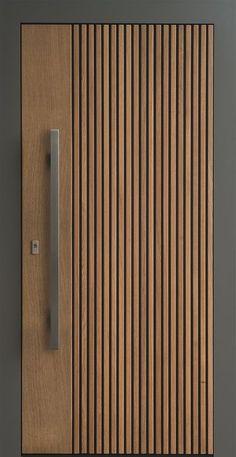 a close up of a door with wooden slats on the front and side panels