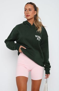 The All You Need Is Love Hoodie Forest Green. Head online and shop this season's latest styles at White Fox. Express delivery and AfterPay available. White Fox Hoodie, Fox Clothing, Love Slogan, Fox Hoodie, Love Hoodie, Outfit Styling, Black High Waisted Shorts, Forest Green Color, Puff Print