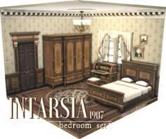 an image of a bedroom set with furniture and decor in it's 3d environment