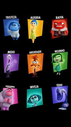 some cartoon characters with different names in spanish and english on a black background for the movie monsters