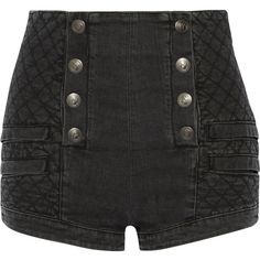 Pierre Balmain Button-detailed quilted stretch-denim shorts (£675) ❤ liked on Polyvore featuring shorts, balmain, charcoal, shiny shorts, stretch denim shorts, slim shorts, slim fit shorts and pierre balmain Shorts Highwaist, Shiny Shorts, Balmain Style, Highwaist Shorts, Button Shorts, Designer Jeans For Women, Look Con Short, Clueless Outfits, Stretch Denim Shorts