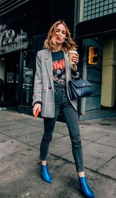 Girls Blazers, Best Online Shopping Sites, Rock Outfit, Online Shopping Websites, Urban Street Style, Victoria Secrets, Autumn Street Style, Pants Blue, Vintage Pants