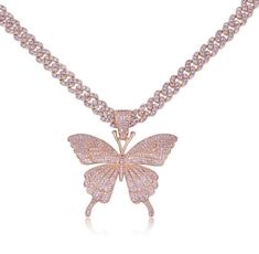 18k Rose Gold Plated over Brass Length: 18 inches or 16 inches Stones: Cubic Zirconia 9mm thick Cuban Necklace and Butterfly Pendant Included All Items are Final Sale Shipping Info: Processing time: 1-2 business days U.S. Orders take approx. 3-5 Days to Arrive Dreamy Butterfly, Necklaces Collection, Rose Gold Butterfly, Cuban Necklace, Butterfly Jewelry, Pink Gemstones, Gold Butterfly, Girly Jewelry, Butterfly Necklace