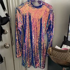 Nwt Never Worn Iridescent Dress, Dresses Backless, Blue Purple, Blue And Purple, Colorful Dresses, Sequin, Color Blue, Womens Dresses, Purple