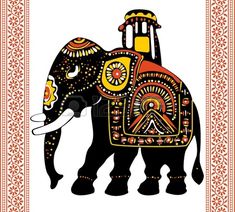 an elephant with decorative patterns on it's back