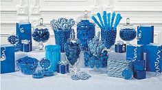 blue and white christmas decorations on a table