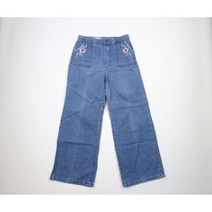 Vintage 70s Streetwear Womens 28 Faded Flower Embroidered Bell Bottoms Jeans USA Womens Jeans Distressed and faded. USA made Womens size 28 (no tag, check measurements) Measurements are: 14 inches across the waist laid flat 28 inch inseam 39 inches from top to bottom 11 inch leg open Blue Cotton US Shipping is FREE, Canada is $15 and International is $24 Check out my other items in my store! PR1988 Bell Bottoms Jeans, 70s Streetwear, Jean Vintage, Floral Jeans, Jeans Wide, Embroidered Flowers, Vintage Flowers, Bell Bottoms, Vintage 70s