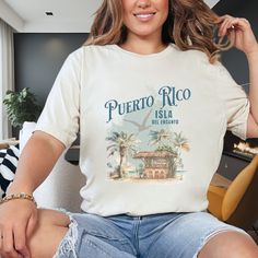 Puerto Rico T Shirt makes a great family matching tee for your vacation destination.  -These are Unisex t-shirts. Size down for a more fitted look.  -Size up if you prefer an oversized look. -Perfect gift for any occasion, or a just because gift. -Orders with multiple items may arrive separate. -We hope you fall in love with one of our products and decide to own one.  -Feel free to contact us if you have any questions, we will be happy to help you. -Returns are not accepted since all items are m Pre-shrunk Cotton T-shirt For Vacation, Cotton T-shirt With Cartoon Print For Vacation, Puerto Rico Shirts Design, Puerto Rico Jersey, Puerto Rico Shirt, Matching Tees, Just Because Gifts, Family Matching, Funny Tees