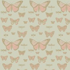 pink butterflies on light green background