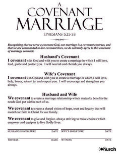 a marriage certificate with the words, husband's covenant and husband's wife