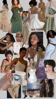 a collage of women in dresses and jewelry