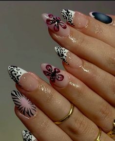 Black Fancy Nails, Animal Print Nails Art, Red Acrylic Nails, Long Nail Designs, Edgy Nails, Summery Nails, Almond Acrylic Nails, Glam Nails, Dream Nails