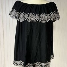 Black With White Trim, Off Shoulder Top. Never Worn, No Tags Black Off-shoulder Top For Vacation, Black Cotton Vacation Blouse, Black Cotton Blouse For Vacation, Off Shoulder Top, White Trim, Off Shoulder Tops, Shoulder Top, Off Shoulder, Womens Tops