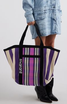 Isabel Marant's casually cool aesthetic informs the colorful jacquard-woven stripes and sturdy webbing straps of this spacious nylon tote. Open top Top carry handles Two exterior slip pockets Textile Dry clean Imported Designer Handbags Cool Aesthetic, Jacquard Pattern, Nylon Tote, Top Top, Fabric Gift Bags, Jacquard Weave, Fabric Gifts, Nordstrom Store, Free Fabric