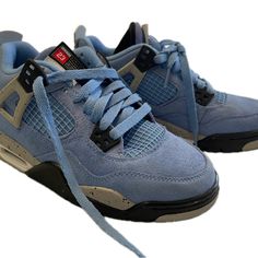 This Pair Of Sneakers Is A Must-Have For Any Fan Of The Air Jordan Line. With A Stylish Blue Color And The Iconic Air Jordan 4 Model, You'll Look And Feel Great Every Time You Wear Them. The Shoes Are Made With High-Quality Materials, Ensuring They'll Last For Years To Come. They Are Perfect For Any Athletic Activity, Whether It Be Playing Basketball Or Just Running Around Town. The Shoes Are Brand New, With Some Minor Defects That Do Not Affect Their Overall Quality. Nike Air Jordan 4 Retro, Nike Air Jordan 4, Playing Basketball, Jordan 4 Retro, Air Jordan 4, Air Jordan 4 Retro, Kids Jordans, University Blue, Just Run