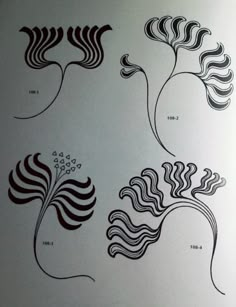 four different designs are shown in black and white on a sheet of paper with numbers