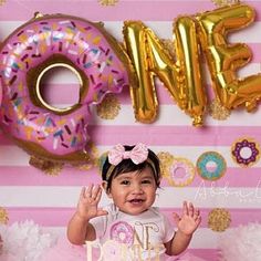 Donut One Balloons Donut Birthday Decor First Birthday Party | Etsy Rose Gold Decorations, Candy Birthday Cakes, Twin Birthday Parties, Gold Decorations