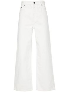 white cotton denim classic five pockets logo patch to the rear straight leg concealed fly and button fastening Allsaints Casual Spring Pants, Allsaints Straight Leg Work Bottoms, Classic Cropped Cotton Jeans With Five Pockets, Classic Cotton Cropped Jeans With Five Pockets, Cotton Flare Jeans With Five Pockets, Classic Cropped Cotton Jeans, Allsaints Cotton Bottoms For Spring, High Rise Straight Fit White Jeans, Cotton Flare Jeans For Work