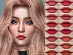 the lips are all different colors and have long, wavy blonde hair with blue eyes