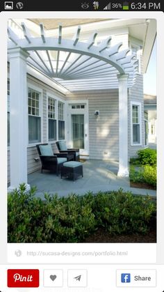 an image of a patio with chairs and pergolan on the front porch, as seen on pinterest