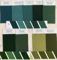 the color swatches are all different colors and patterns, but one is green with white stripes