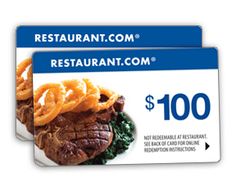 two $ 100 restaurant gift cards with steak and onion rings on them for $ 100