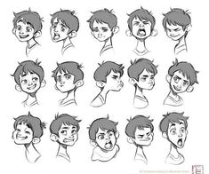 an animation character's head with different facial expressions