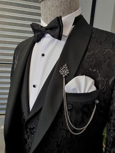 Bojoni Black Slim Fit Shawl Lapel Tuxedo-baagr.myshopify.com-suit-BOJONI Shawl Lapel Tuxedo, Groom Suit Black, Designer Tuxedo, Bow Tie Suit, Tuxedo Colors, Shawl Collar Tuxedo, Prom Suits For Men