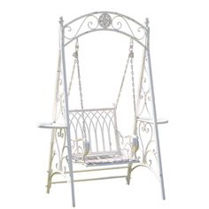 a white metal swing chair on a white background