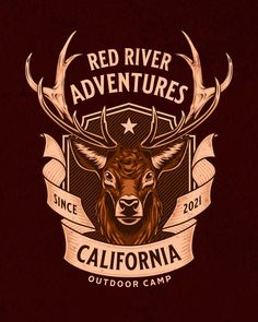 the red river adventures logo with an image of a deer's head on it