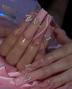 Quinceanera Nails, Light Pink Nails, Long Acrylic Nail Designs, Long Acrylic Nails Coffin, Acrylic Nails Coffin Pink, Long Square Acrylic Nails, Bling Acrylic Nails, Gem Nails