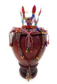 AGAYU - Santeria Lebrillo de Agayu Set, Santeria Beads Maso and Metal Decorated Crown Lebillo is made of carved wood and is 9 " wide x 16" tall Maso is 13" Long Crown is Metal 5" Tall Carved Wood, Metal Decor, Carving, Crown, Yoga, Wood