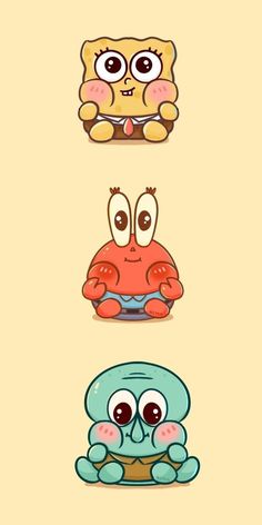 three cartoon characters with different expressions on them