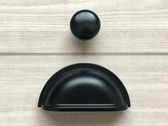 a black door handle on a wooden surface