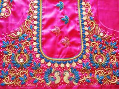 Magam Work Designs, Blue Blouse Designs, Peacock Embroidery Designs, Boat Neck Blouse Design, Maggam Work Designs, Maggam Works