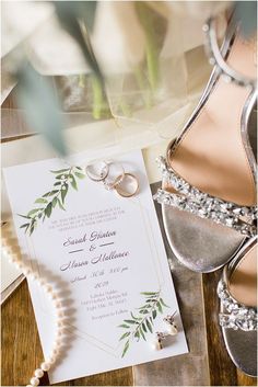 the wedding stationery and shoes are on display