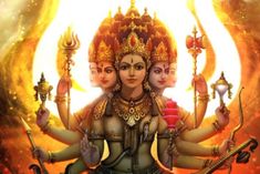 an image of the hindu goddess with her four avatars in front of a yellow background