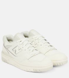 550 Leather Sneakers in Beige - New Balance | Mytheresa New Balance Leather Basketball Shoes For Streetwear, Old Money Sneakers, Coquette Sneakers, New Balance 550 Cream, 80s Basketball, White Coquette, Basketball Silhouette, Cream Shoes