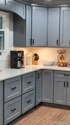 gray cabinets Kitchen Cabinet Color Ideas Grey, Kitchen Blue Gray Cabinets, Blueish Grey Cabinets Kitchen, Blue Grey Paint Color Kitchen, Bluish Grey Kitchen Cabinets, Medium Gray Kitchen Cabinets, Greyish Blue Kitchen, Blue Gray Kitchen Cabinets Paint Colors, Grey Blue Cabinets Kitchen