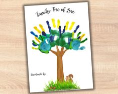 a family tree of love with handprints on it and a squirrel under the tree