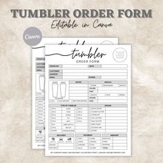 the tumbler order form is shown in black and white