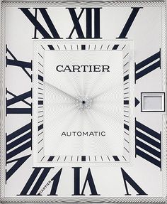 a square clock with roman numerals and the word cartier on it's face