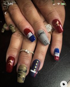 Veterans Day Nail Designs, Marine Corp Nails Designs, Marine Corps Ball Nails, Marine Corps Nails Designs, Veterans Day Nails, Marine Nails Designs