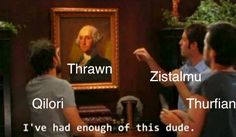 three men standing in front of a painting with words written on it that say, tharawn, zitamu, and thuri i've had enough of this dude